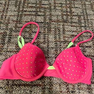 Hot Pink Polka Dot Push-Up Bra with Lime Accents
